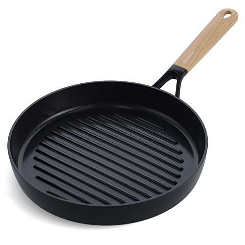 Greenpan Eco Smartshape Gezond Keramisch Antiaanbak, 28 cm Grillpan, Lichte, op hout geïnspireerde handgreep, PFAS-vrij, Vaatwasmachinebestendig, Zwart