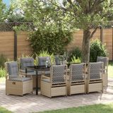 vidaXL Tuinset, 9-delig, beige en lichtgrijs, van polyrotan