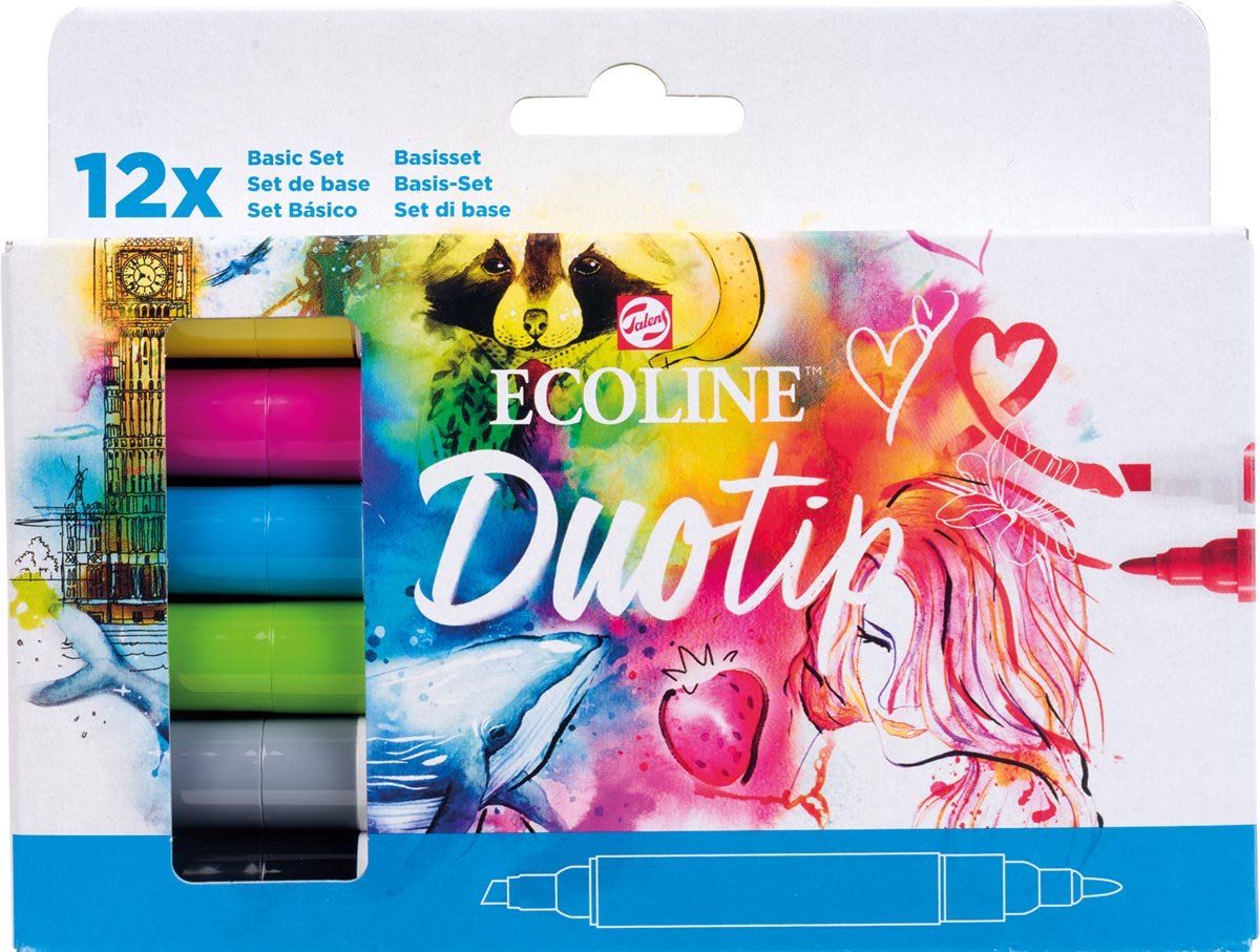 Talens Ecoline Duotip Brush Pen - Set of 12 - Basic Colors