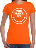 Bellatio Decorations Verkleed shirt dames - you make me - Smile / Emoticon - oranje - carnaval - foute party - feest XL