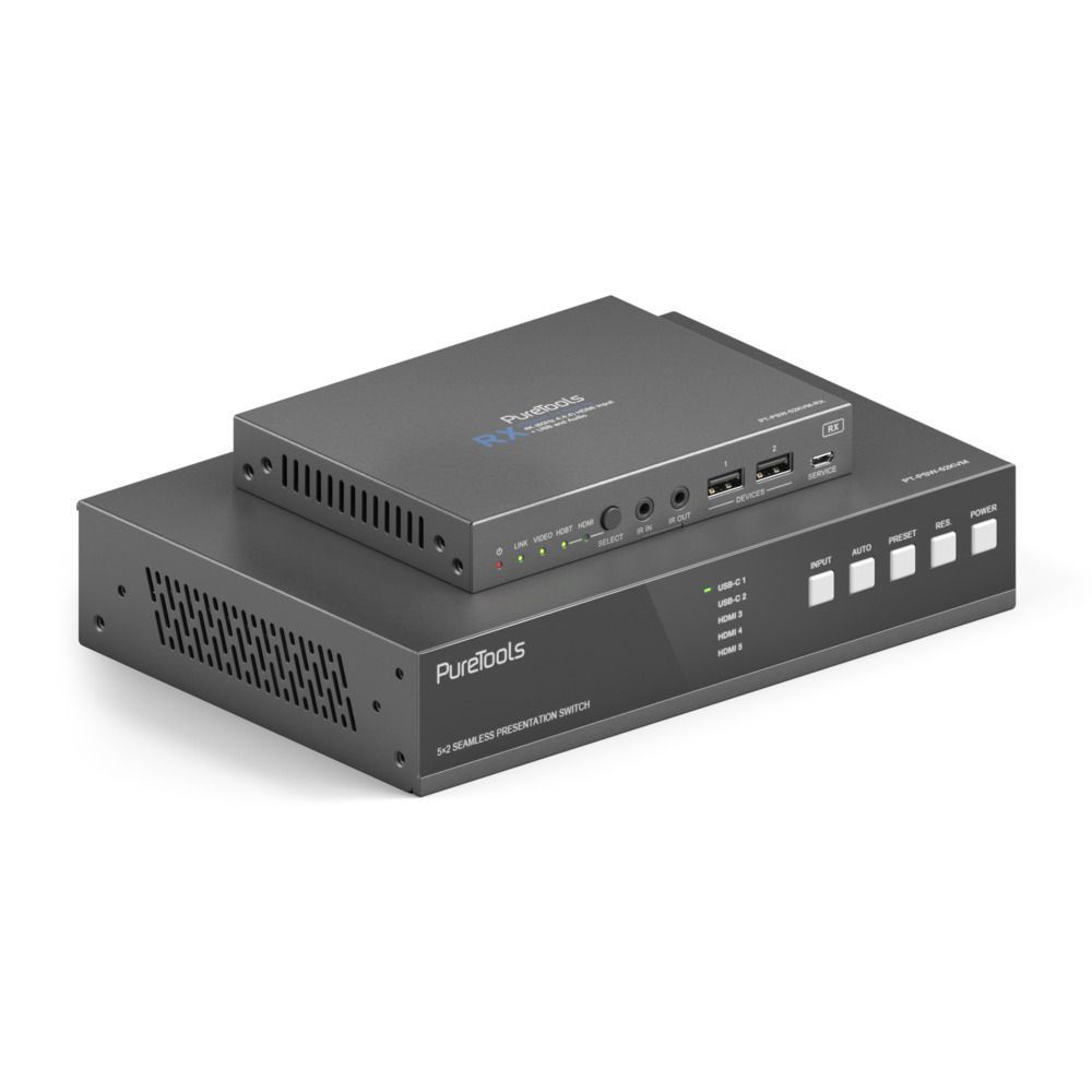 Purelink 18Gbps USB-C KVM switcher met Dante en Multiview, 4K (60Hz 4:4:4) via USBC / HDMI+USB, incl. Multiview en Dante