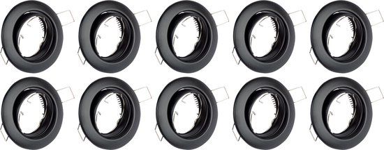 Spot Armatuur 10 Pack - GU10 Inbouwspot - Rond - Zwart - Aluminium - Kantelbaar Ø82mm