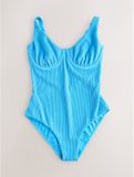 Next Dames Buikcorrigerend DD+ Badpak met Beugel - Aqua Blue Crinkle