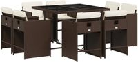 vidaXL 9-delige Tuinset met Kussens Poly Rattan Bruin