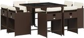 vidaXL 9-delige Tuinset met Kussens Poly Rattan Bruin