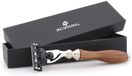 Jag Shaving Veiligheidsscheermes van duurzaam hout, 3-zijdige mesjes, lederen etui, voor dames en heren, elegante geschenkdoos