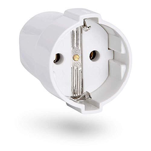 HEITECH Promotion GmbH HEITECH PVC geaard contact koppeling onbreekbaar - geaard contact koppeling wit, 250V, 16A, IP20 voor gebruik binnenshuis - Schuko-stekker koppeling