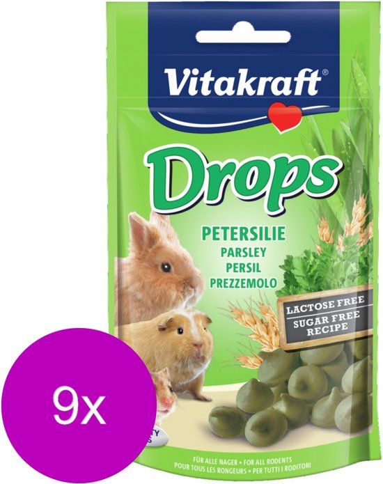 VITAKRAFT Knaagdier Drops - Knaagdiersnack - 9 x Peterselie Lactose Vrij