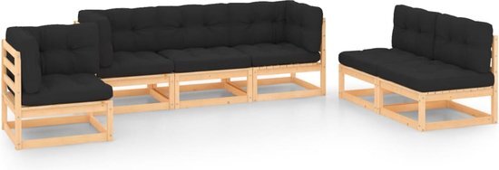 The Living Store Tuinset - Massief grenenhout - Modulaire loungeset - 70x70x67cm- Antraciet