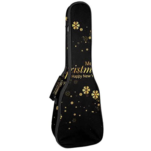 Mersov Concert Ukelele Rugzak, Heavy Duty Ukelele Case Bag met Opslag, Sopraan Concert Tenor Ukelele 10MM Gewatteerde BagBlack Schapenvrolijk Kerst Sneeuwvlokken