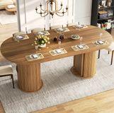 MODFU Uitschuifbare eettafel, 149,8-189,7 cm, multifunctionele keukentafel met opbergruimte en kast op metalen handgrepen, donkerbruin