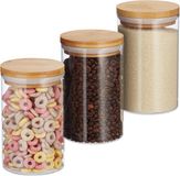 Merkloos Relaxdays Voorraadpotten Glas - Set van 3 - 800 ml - Bamboe