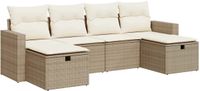 vidaXL 6-delige Loungeset met kussens, poly rattan, beige