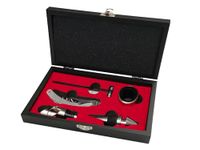 H&H sommelierset van zwart hout – 6-delige set met kelner-kurkentrekker, stop, schenktuit en druppelvanger – elegante cadeauset voor wijnliefhebbers