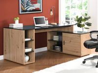Vente-unique Hoekbureau met opbergruimte - MDF - Naturel en zwart - ROMIARA