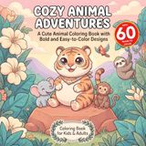 Cozy Animal Adventures: Animal Coloring Book For Kids, Adults And Teens Featuring Super Cute Animals with Bold and Easy Designs for Relaxation