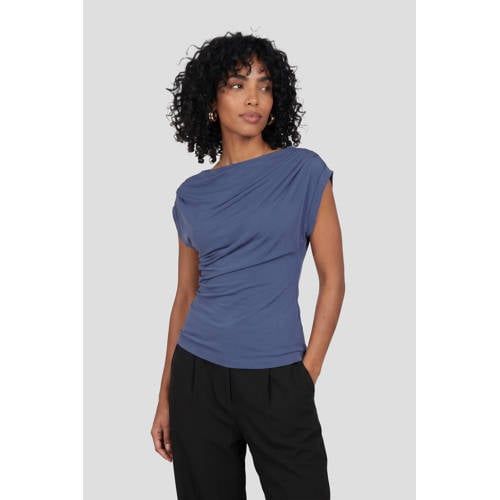 Ruby Asymmetric Jersey Top Dark Blue