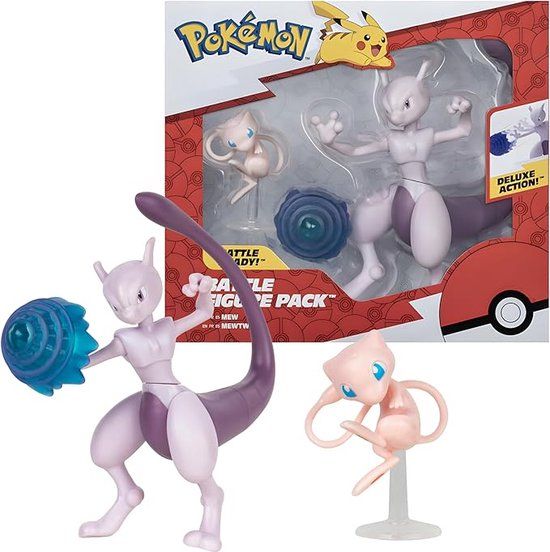 Jazwares Pokémon - Battle Figure 2 Pack Mew (5 cm) & Mewtwo (11 cm) Battle Figures