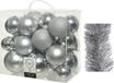 Decoris Kaemingk B.V. Kerstversiering kunststof kerstballen 6-8-10 cm met folieslingers pakket zilver van 28x stuks