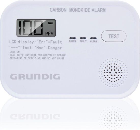 Grundig CO Melder - Hoogsensitieve Koolmonoxidemelder - LCD Scherm - 5 Jaar Sensor - Wit