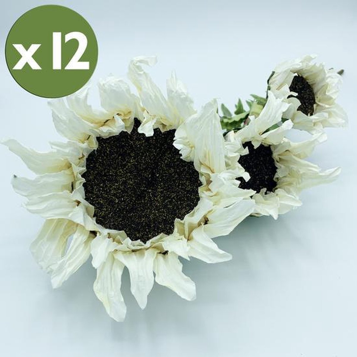 Wellhome Pak van 12 boeketten van 56 cm Zonnebloem met 3 bloemen in witte kleur