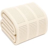 Crème Family Bedding Crème cellulaire deken eenpersoonsbed | volwassen mobiele deken katoen | grote beddensprei omkeerbaar lichtgewicht |Thermische zachte traditionele cellulaire deken (180 x 230 cm)