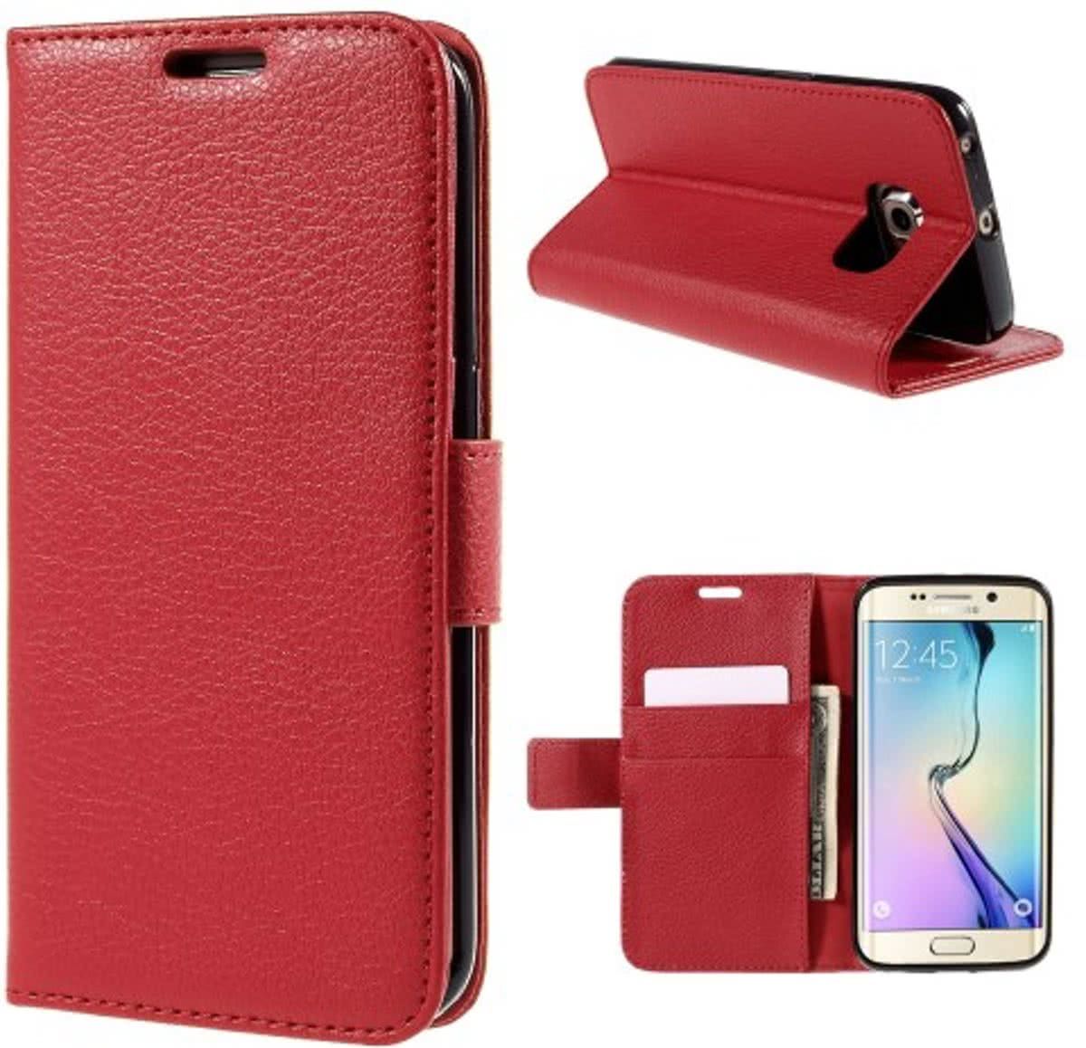 Panda - Litchi Cover wallet case hoesje Samsung Galaxy S6 Edge Plus rood