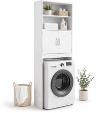 Merkloos Relaxdays Wasmachinekast - wit - 63x185x20 cm - met opbergruimte