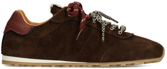 Manfield - Dames - Bruine suède sneakers met dubbele vetersluiting - Maat 41
