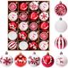 Unyqoos® Set van 20 onbreekbare Christbaumkugeln aus Kunststoff – Rot-Weiß, glänzend und matt, mit Aufhängehaken, Dekoration für Innen und Außen