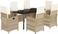 vidaXL 7-delige tuinset met kussens, beige, van polyrotan