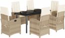 vidaXL 7-delige tuinset met kussens, beige, van polyrotan