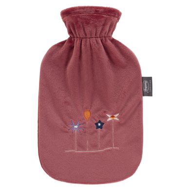 fashy ® Warmwaterkruik 2L met fleece hoes en borduursel, bordeaux