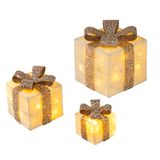 Bambelaa! Lumière décorative LED Bambelaa! Boîtes cadeaux lumineuses décoratives LED 3 pièces avec fonction minuterie, jaune