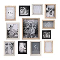 The Home Deco Factory HD4228 Cadre Photo Multiple Pele-Mele 12 Vues Deco Souvenirs, Bois-MDF, 22,5x2x27,5 cm Beige/Crème/Noir