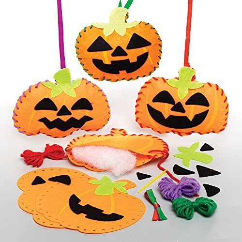 Baker Ross FE772 Pompoen Decoratie Naai Sets - Pakket van 3, Naai set voor Kinderen, Creatieve Activiteiten voor Kinderen, Ideaal Knutselproject voor Halloween