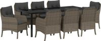 vidaXL Tuin Eettafel Set 9-delig Grijs Poly Rattan