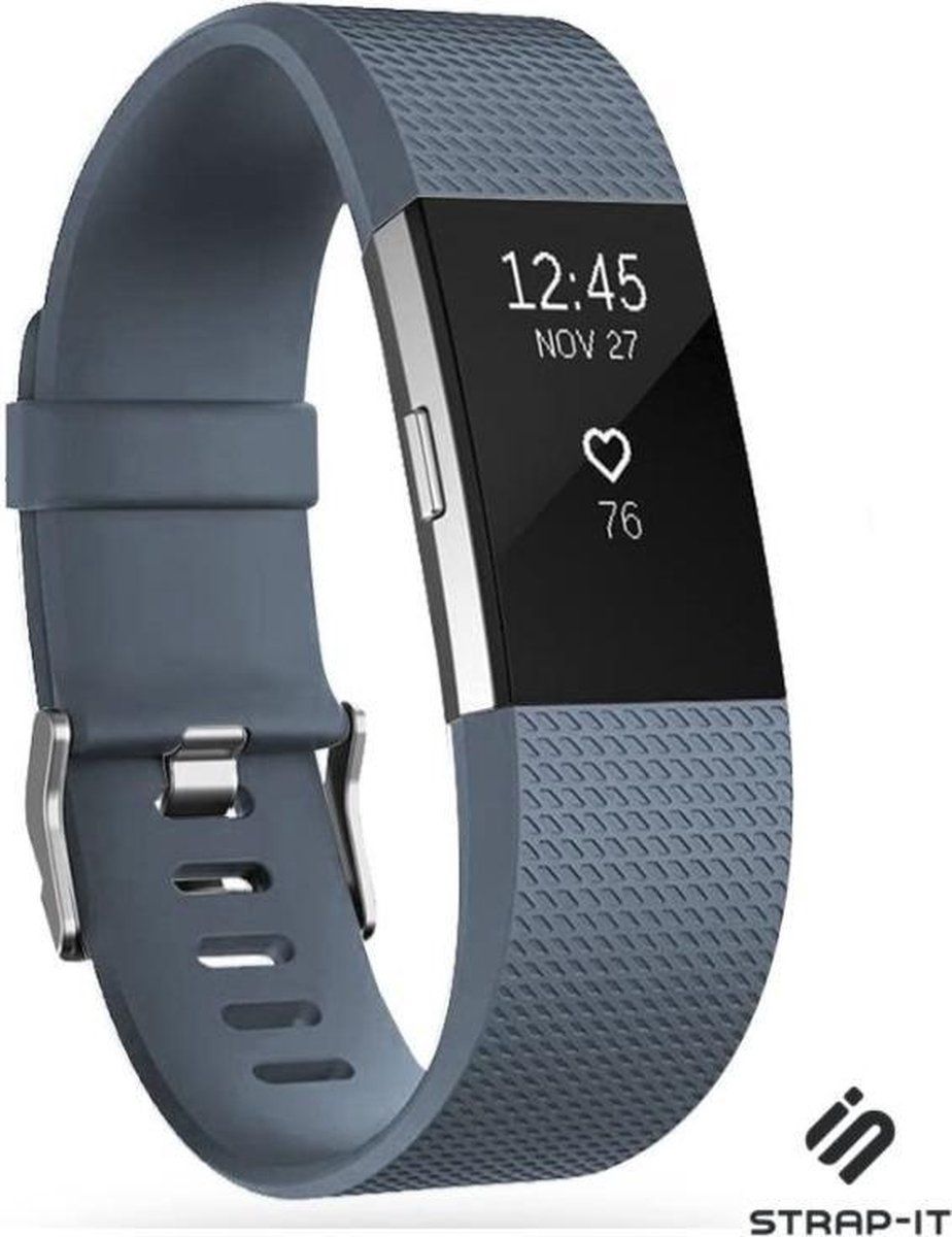 Strap-it Fitbit Charge 2 siliconen bandje - grijsblauw - Maat: S