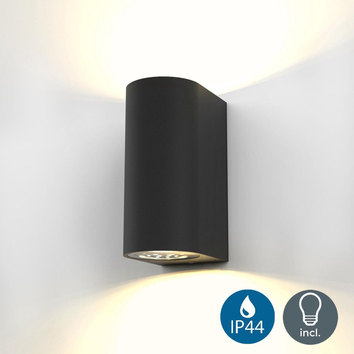 B.K.Licht - Wandlamp - voor binnen en buiten - netstroom - metaal - zwart - 1 lichtpunt - IP44 - GU10 - 3.000K - 400Lm - 5W