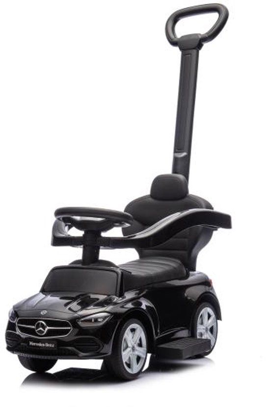 Mercedes Benz C-Class Loopauto met Duwstang – 2-in-1 Ride-On – Zwart – Voor Kinderen 12–36 Maanden – Met Geluid & Opbergruimte