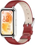 By Qubix - Leren bandje - Rood (zilveren connector) - geschikt voor Huawei Band 11 / 11 pro