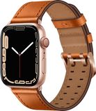 By Qubix Qubix Leren band met twin gesp Lichtbruin met rosé gesp Geschikt voor Apple Watch 38mm / 40mm / 41mm / 42mm