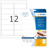 HERMA 9533 weerbest outdoor folielabels A4 (99,1 x 42,3 mm, 10 vellen, polyethyleen, mat) zelfklevend, bedrukbaar, extreme sterk klevende etiketten, 120 etiketten voor printer, wit