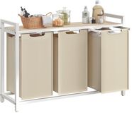 Songmics Wasmand – 3 Compartimenten – Met uitneembare Oxford stoffen zakken – Cappuccino beige-natuurlijk beige – 92,5 x 33 x 72 cm