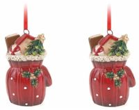 Merkloos / Sans marque Kersthanger cadeauzak - 2x - rood - 8 cm - keramiek