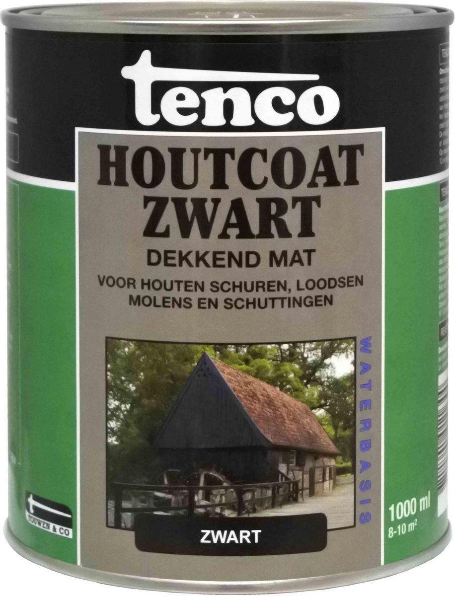 Tenco Houtcoat Zwart Waterbasis Mat - 1 Liter - 8712701011644