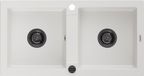 Mexen Mario Granieten gootsteen 2-kamer 820 x 436 mm, wit, zwarte sifon