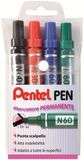 Pentel N60 Markerstift 4 Stuks Beitelvormige Punt Zwart, Blauw, Groen, Rood