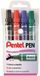 Pentel N60 Markerstift 4 Stuks Beitelvormige Punt Zwart, Blauw, Groen, Rood