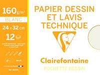 Clairefontaine 96277C - Pak Tekenpapier voor School - 12 Vellen Wit Glad Tekenpapier - 24x32 cm 160g